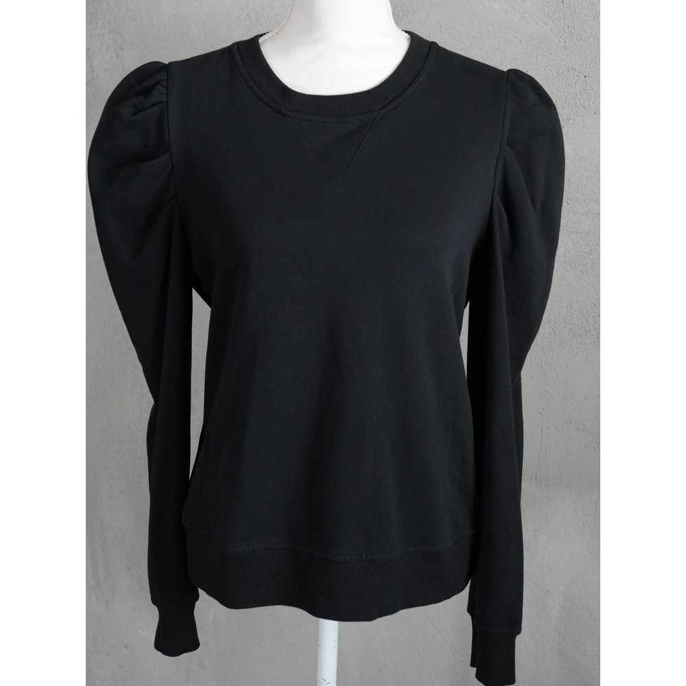Cynthia Rowley Sweatshirt Women Medium Black Puff Shoulder Long Sleeve Crewneck